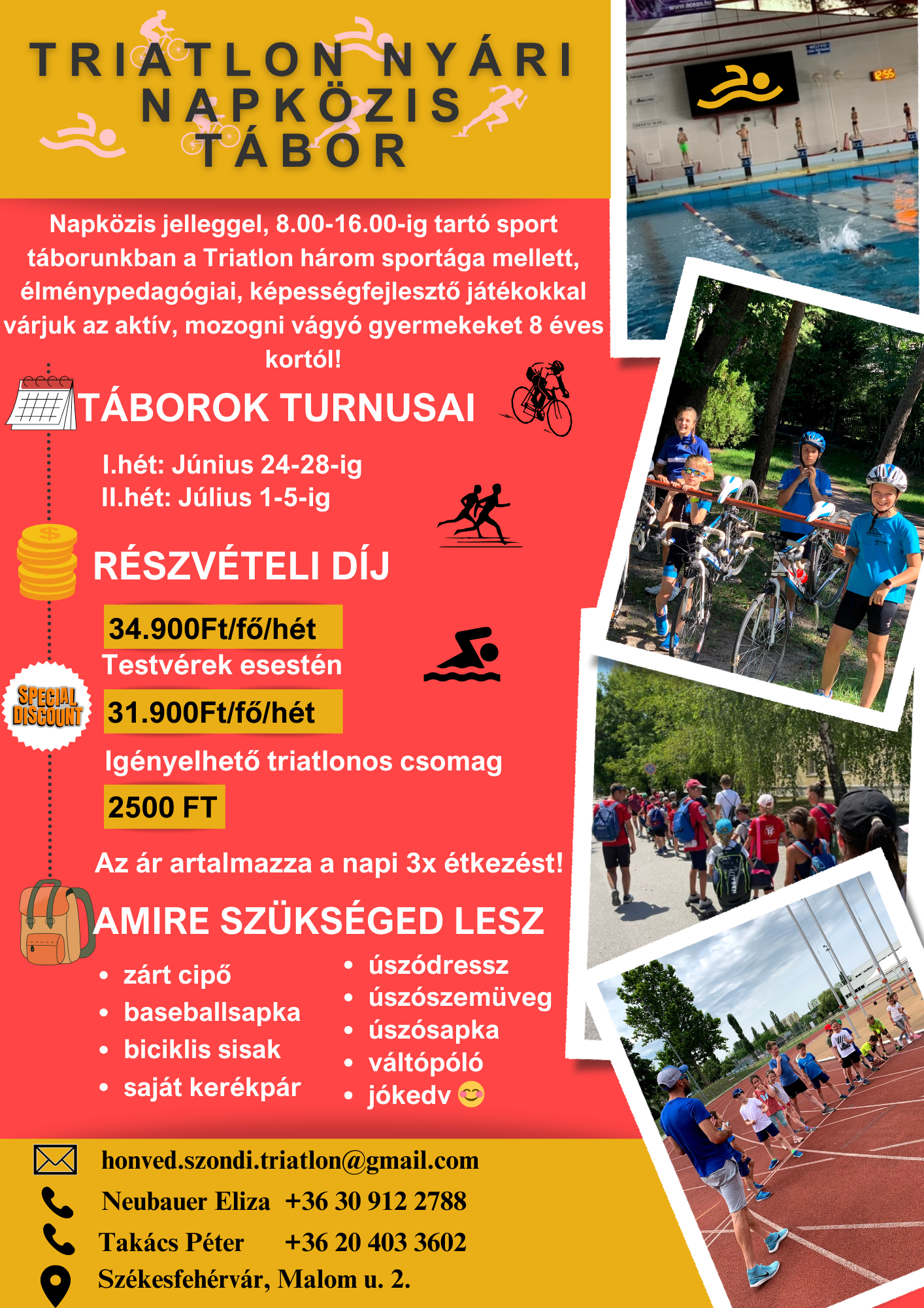 Újra lesz a szünidőben triatlon nyári tábor Székesfehérváron